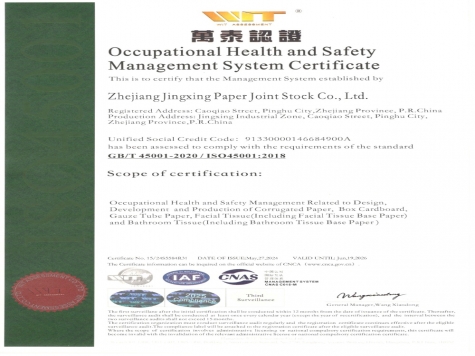 OHSAS18001職業健康安全管理體系認證證書英文